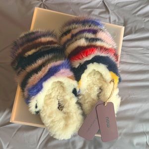 Free People Minky Fur Strip Sheepskin Slippers for women